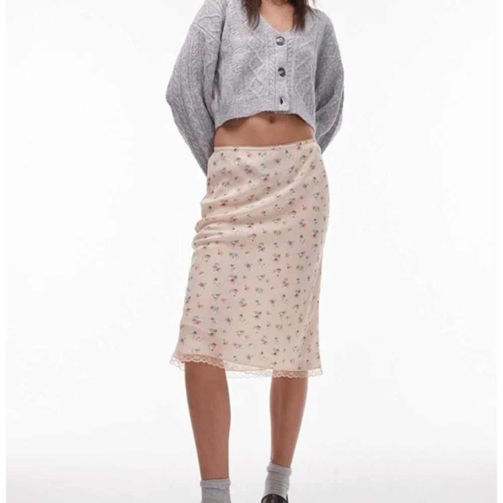 NWT Topshop vintage lace micro floral 90s length bias skirt Y2K Size 6